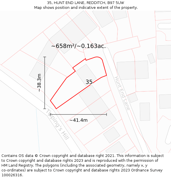 35, HUNT END LANE, REDDITCH, B97 5UW: Plot and title map