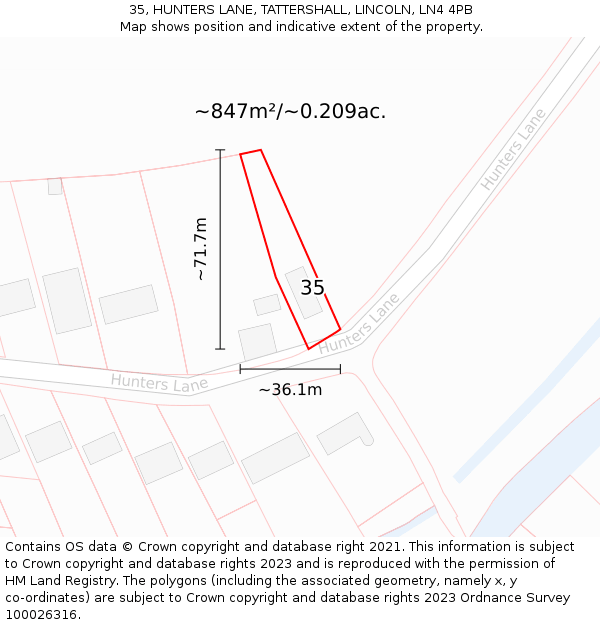35, HUNTERS LANE, TATTERSHALL, LINCOLN, LN4 4PB: Plot and title map