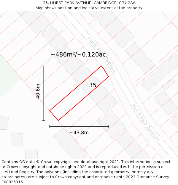 35, HURST PARK AVENUE, CAMBRIDGE, CB4 2AA: Plot and title map