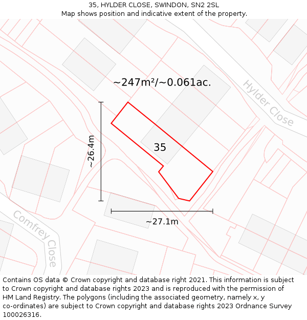 35, HYLDER CLOSE, SWINDON, SN2 2SL: Plot and title map