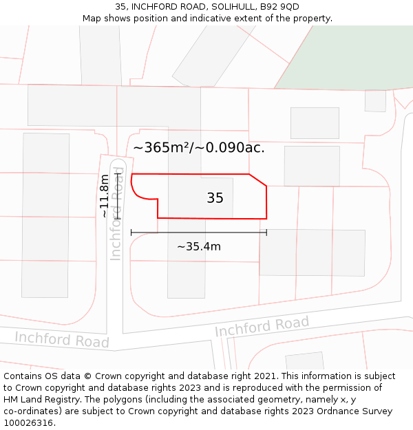 35, INCHFORD ROAD, SOLIHULL, B92 9QD: Plot and title map