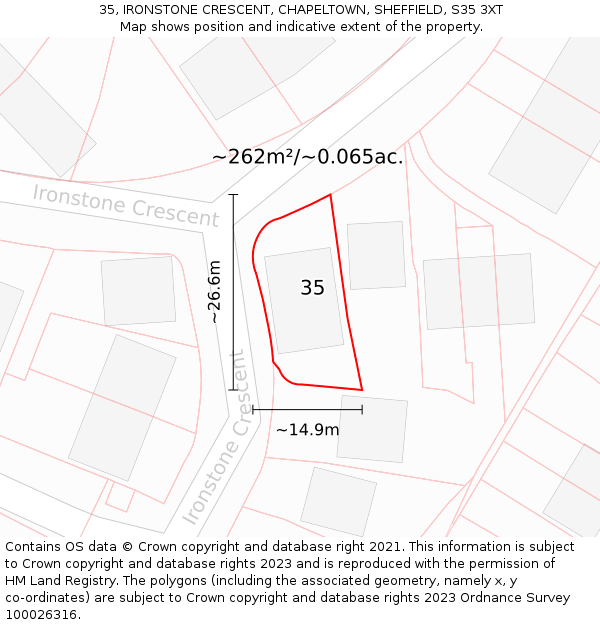 35, IRONSTONE CRESCENT, CHAPELTOWN, SHEFFIELD, S35 3XT: Plot and title map