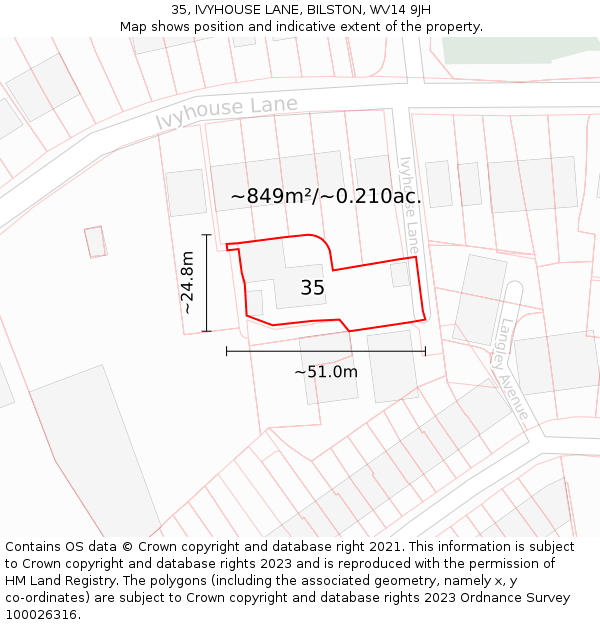 35, IVYHOUSE LANE, BILSTON, WV14 9JH: Plot and title map