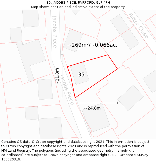 35, JACOBS PIECE, FAIRFORD, GL7 4FH: Plot and title map