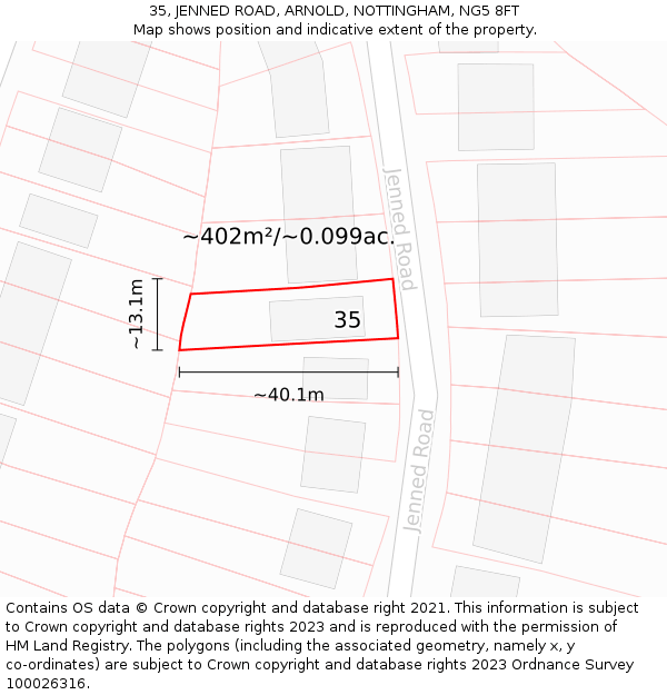 35, JENNED ROAD, ARNOLD, NOTTINGHAM, NG5 8FT: Plot and title map