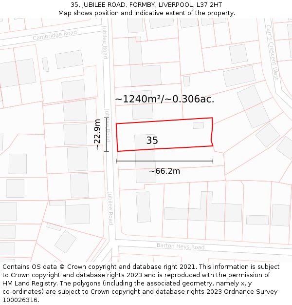 35, JUBILEE ROAD, FORMBY, LIVERPOOL, L37 2HT: Plot and title map
