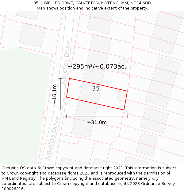 35, JUMELLES DRIVE, CALVERTON, NOTTINGHAM, NG14 6QD: Plot and title map