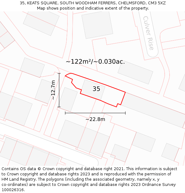 35, KEATS SQUARE, SOUTH WOODHAM FERRERS, CHELMSFORD, CM3 5XZ: Plot and title map