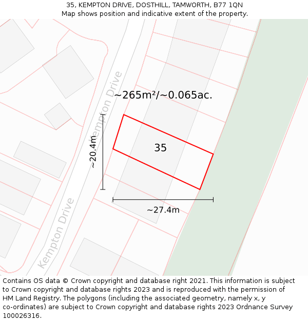 35, KEMPTON DRIVE, DOSTHILL, TAMWORTH, B77 1QN: Plot and title map