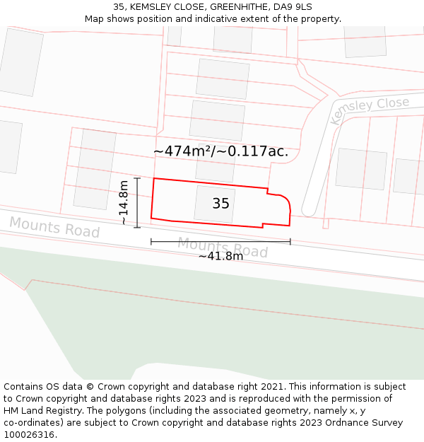 35, KEMSLEY CLOSE, GREENHITHE, DA9 9LS: Plot and title map