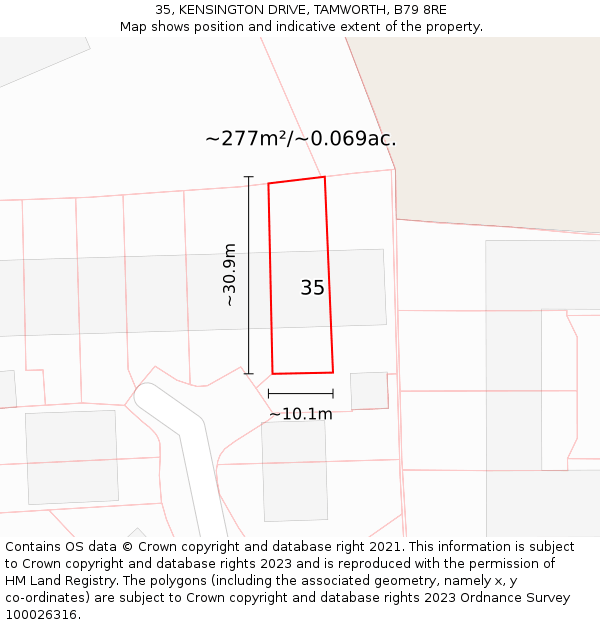 35, KENSINGTON DRIVE, TAMWORTH, B79 8RE: Plot and title map