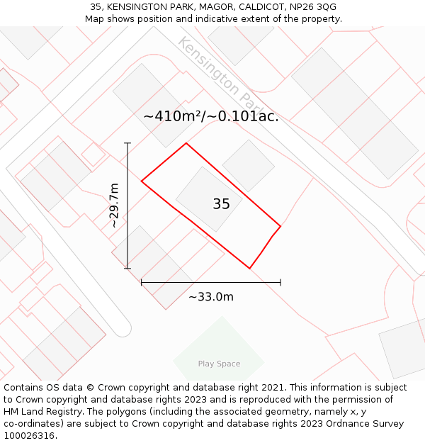 35, KENSINGTON PARK, MAGOR, CALDICOT, NP26 3QG: Plot and title map