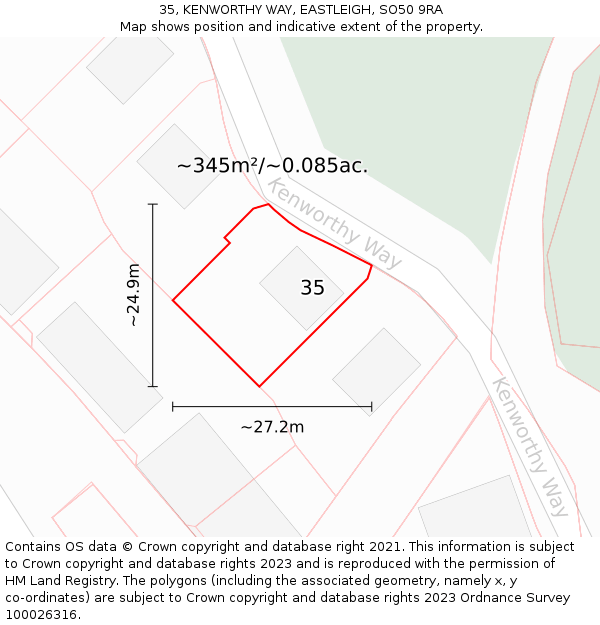 35, KENWORTHY WAY, EASTLEIGH, SO50 9RA: Plot and title map