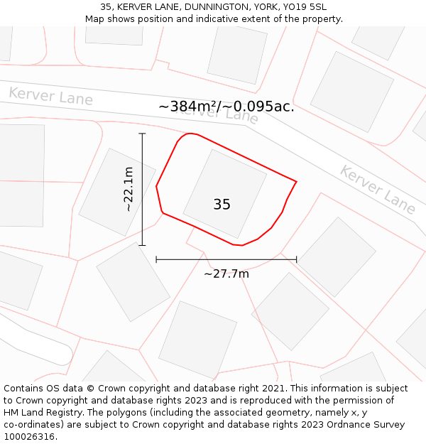 35, KERVER LANE, DUNNINGTON, YORK, YO19 5SL: Plot and title map