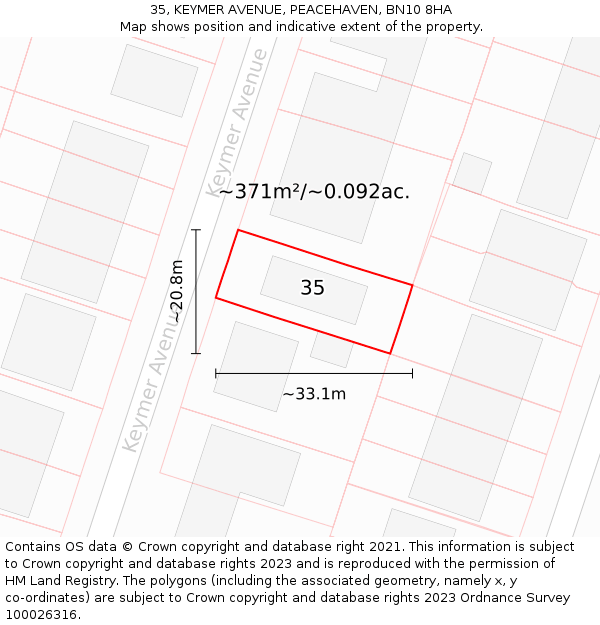 35, KEYMER AVENUE, PEACEHAVEN, BN10 8HA: Plot and title map