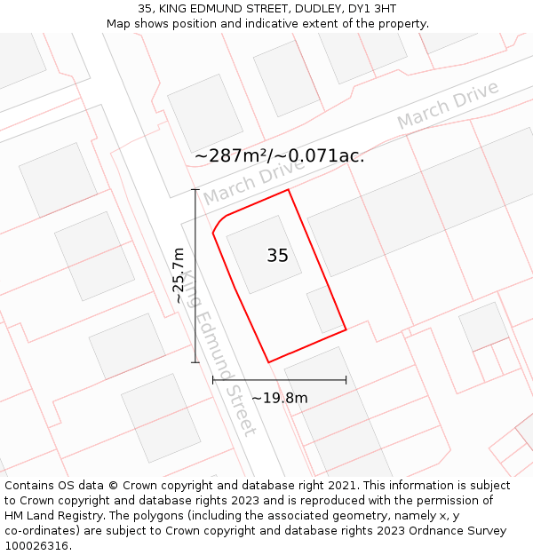 35, KING EDMUND STREET, DUDLEY, DY1 3HT: Plot and title map