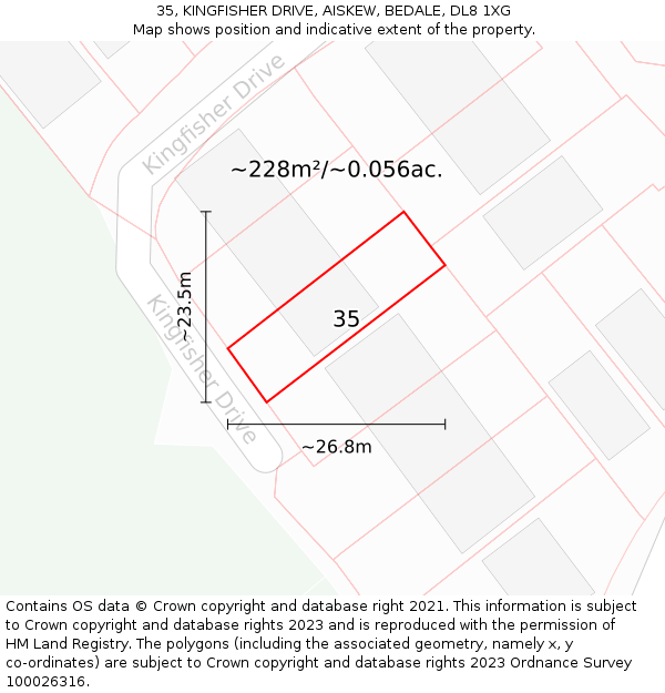 35, KINGFISHER DRIVE, AISKEW, BEDALE, DL8 1XG: Plot and title map