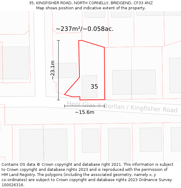 35, KINGFISHER ROAD, NORTH CORNELLY, BRIDGEND, CF33 4NZ: Plot and title map