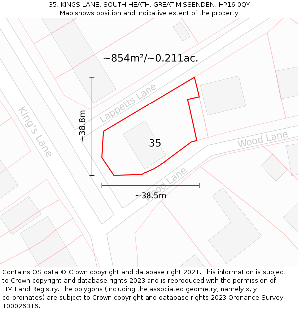 35, KINGS LANE, SOUTH HEATH, GREAT MISSENDEN, HP16 0QY: Plot and title map