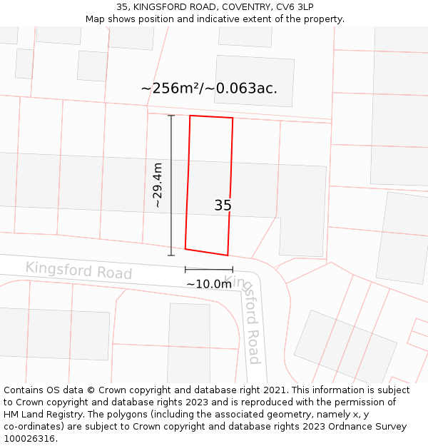 35, KINGSFORD ROAD, COVENTRY, CV6 3LP: Plot and title map