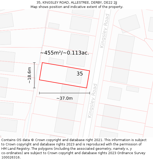 35, KINGSLEY ROAD, ALLESTREE, DERBY, DE22 2JJ: Plot and title map