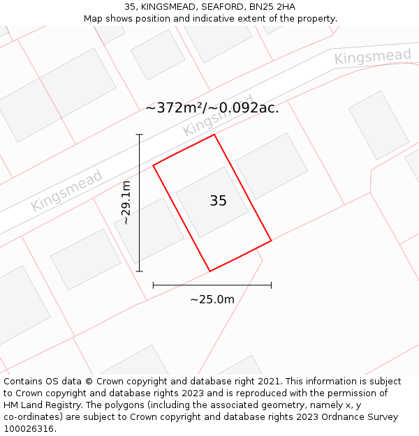 35, KINGSMEAD, SEAFORD, BN25 2HA: Plot and title map