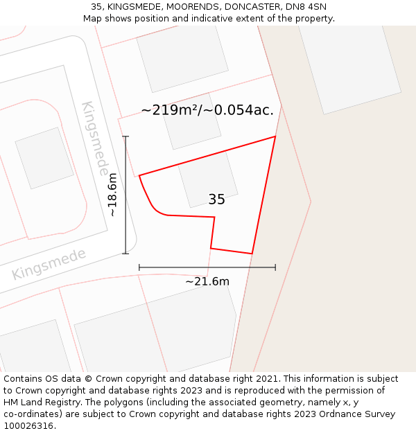 35, KINGSMEDE, MOORENDS, DONCASTER, DN8 4SN: Plot and title map