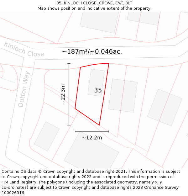 35, KINLOCH CLOSE, CREWE, CW1 3LT: Plot and title map