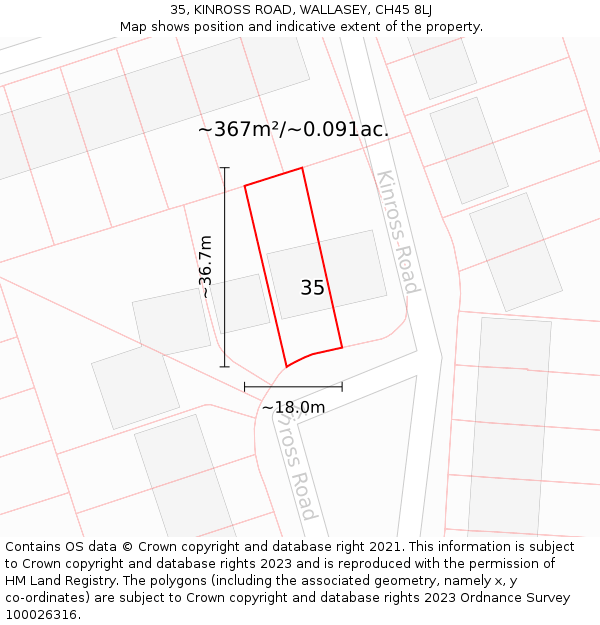 35, KINROSS ROAD, WALLASEY, CH45 8LJ: Plot and title map