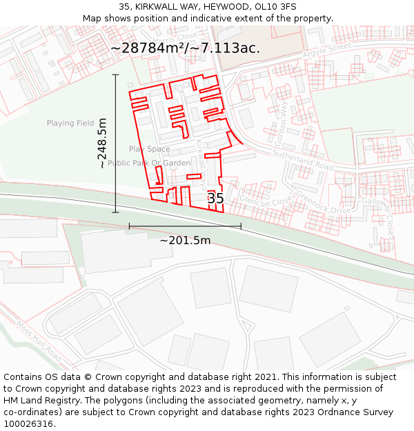 35, KIRKWALL WAY, HEYWOOD, OL10 3FS: Plot and title map