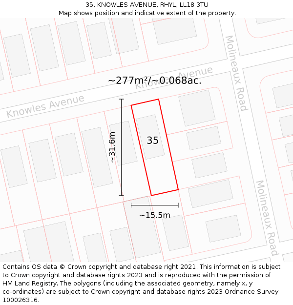 35, KNOWLES AVENUE, RHYL, LL18 3TU: Plot and title map