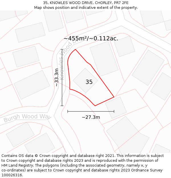 35, KNOWLES WOOD DRIVE, CHORLEY, PR7 2FE: Plot and title map