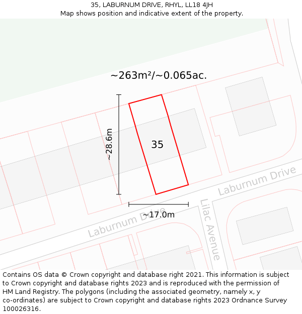 35, LABURNUM DRIVE, RHYL, LL18 4JH: Plot and title map