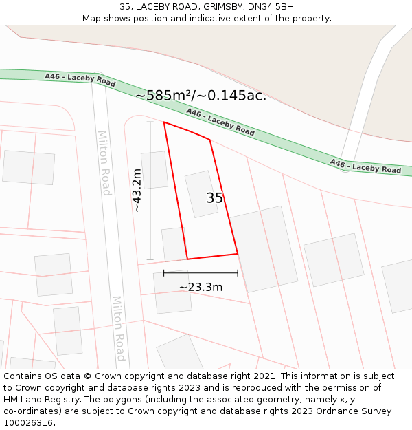 35, LACEBY ROAD, GRIMSBY, DN34 5BH: Plot and title map