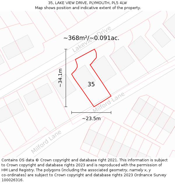 35, LAKE VIEW DRIVE, PLYMOUTH, PL5 4LW: Plot and title map