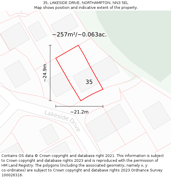 35, LAKESIDE DRIVE, NORTHAMPTON, NN3 5EL: Plot and title map