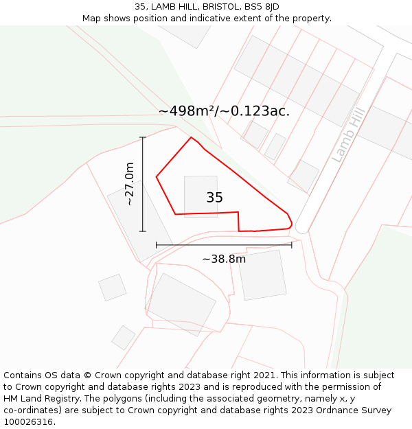 35, LAMB HILL, BRISTOL, BS5 8JD: Plot and title map