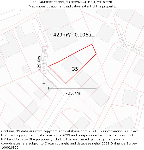 35, LAMBERT CROSS, SAFFRON WALDEN, CB10 2DP: Plot and title map