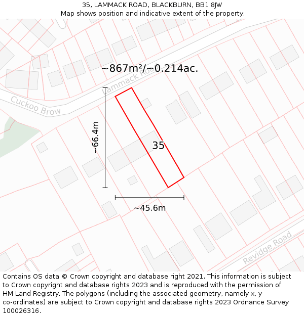 35, LAMMACK ROAD, BLACKBURN, BB1 8JW: Plot and title map