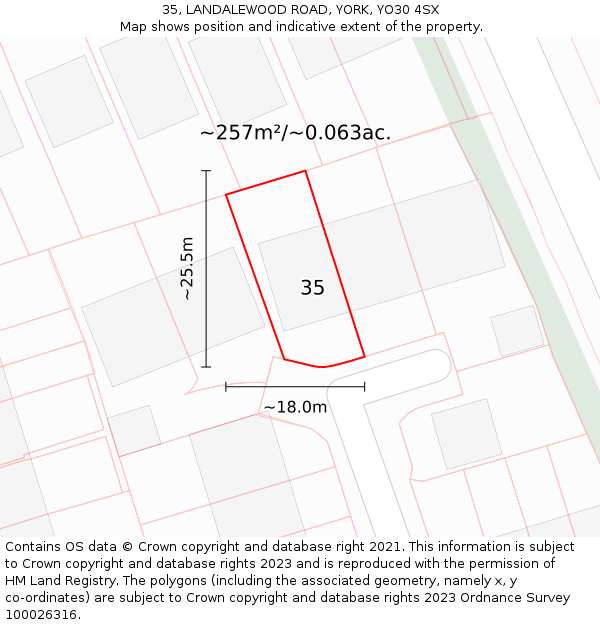 35, LANDALEWOOD ROAD, YORK, YO30 4SX: Plot and title map