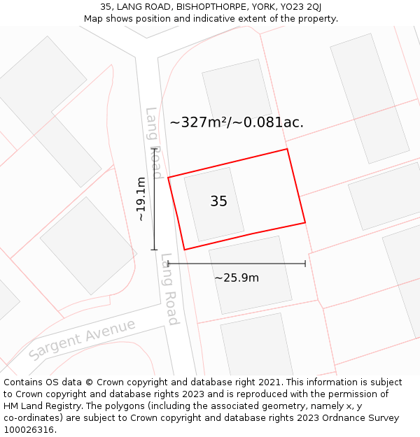 35, LANG ROAD, BISHOPTHORPE, YORK, YO23 2QJ: Plot and title map