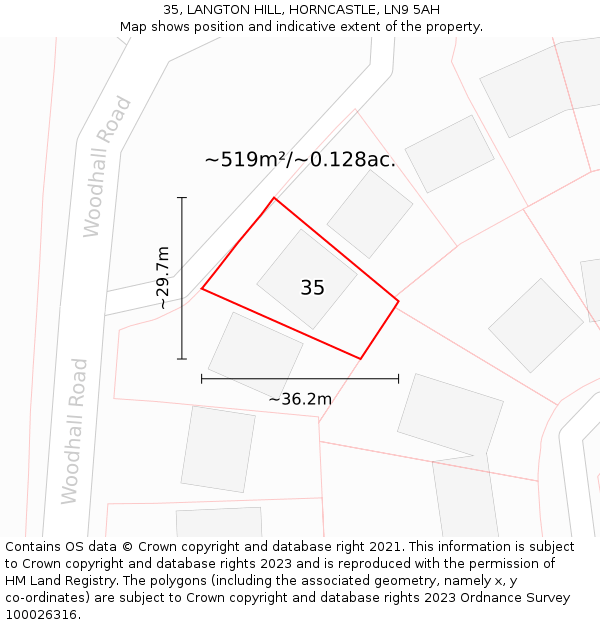 35, LANGTON HILL, HORNCASTLE, LN9 5AH: Plot and title map