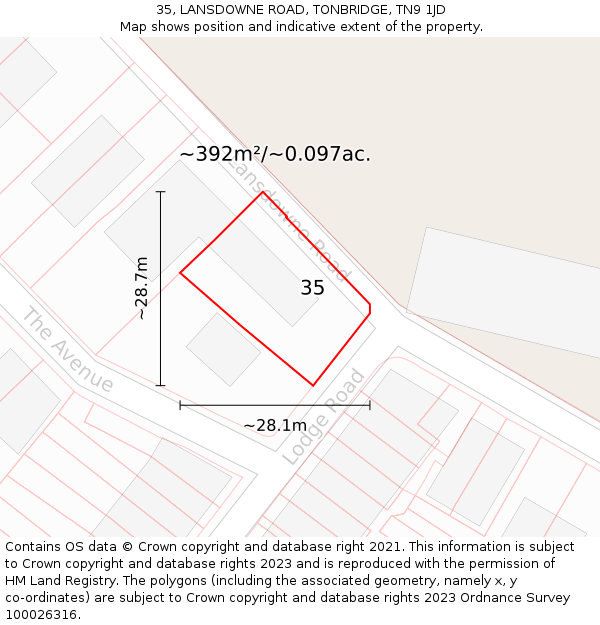 35, LANSDOWNE ROAD, TONBRIDGE, TN9 1JD: Plot and title map