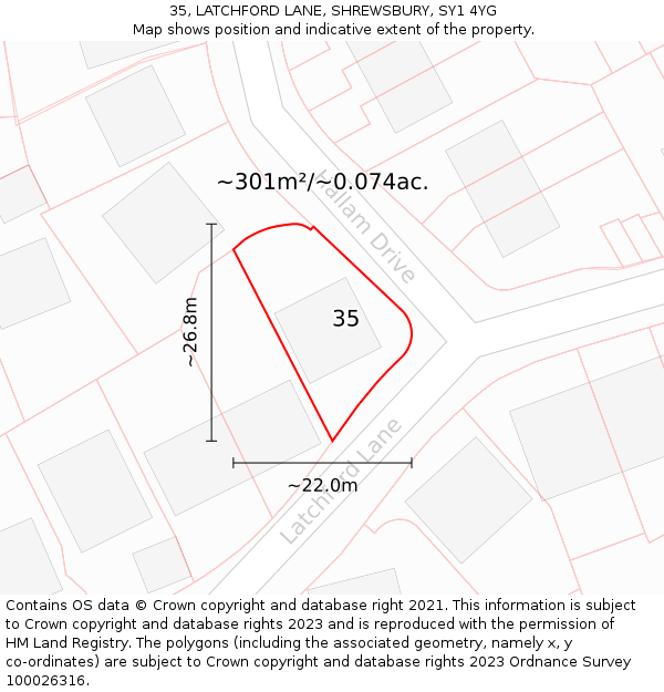 35, LATCHFORD LANE, SHREWSBURY, SY1 4YG: Plot and title map