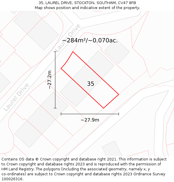 35, LAUREL DRIVE, STOCKTON, SOUTHAM, CV47 8FB: Plot and title map