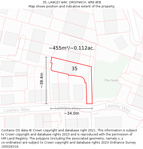 35, LAWLEY WAY, DROITWICH, WR9 8FB: Plot and title map