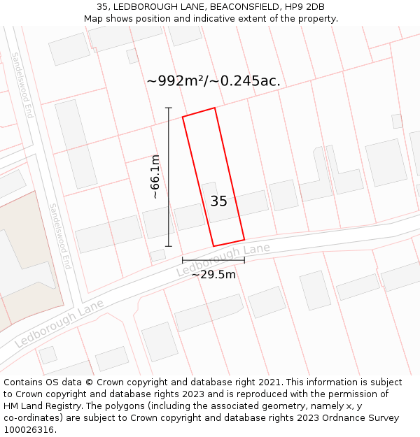 35, LEDBOROUGH LANE, BEACONSFIELD, HP9 2DB: Plot and title map