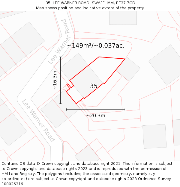 35, LEE WARNER ROAD, SWAFFHAM, PE37 7GD: Plot and title map