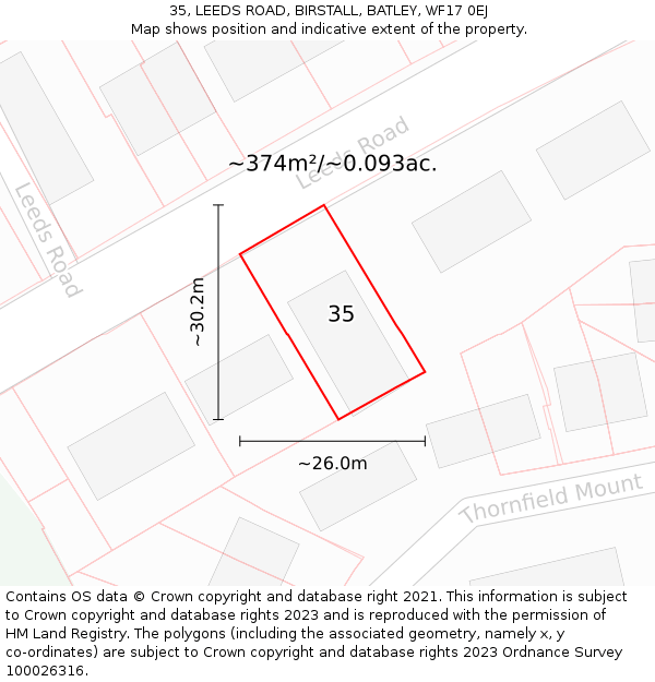 35, LEEDS ROAD, BIRSTALL, BATLEY, WF17 0EJ: Plot and title map
