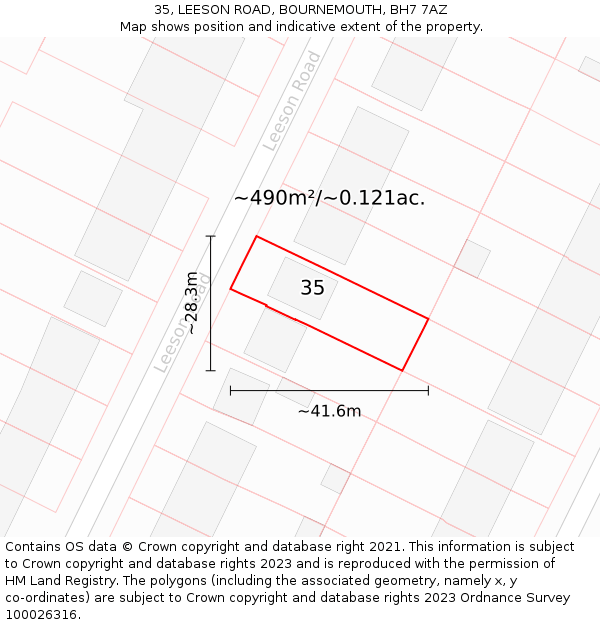 35, LEESON ROAD, BOURNEMOUTH, BH7 7AZ: Plot and title map